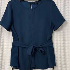 Ann Taylor Blue Tie Front Fitted Blouse Size S